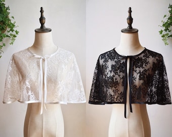 Black/Ivory Bridal Capelet, Bridal Lace Cover Up, Wedding Dress Topper, Bridal Lace Cape, Bridal Separates