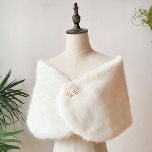 Chal de novia de piel sintética blanca, bolero de piel para boda, chal de piel, chal de novia de piel sintética, capa de novia de piel