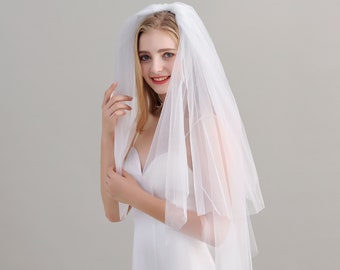 Two-tier Airy Elbow Veil with Raw Edge, Bridal Veil with Comb,  Two Layer Veil, Simple Veil, Light Ivory