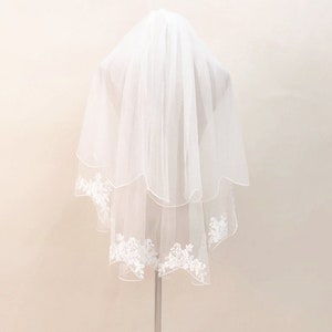 Bridal Fingertip  Lace Veil with comb, Double 2 Layer Wedding Veil