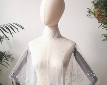 Embellished High Neck Bridal Capelet, Bridal Lace Cover Up, Wedding Dress Topper, Bridal Lace Cape, Bridal Separates