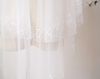 Beautiful Beaded Edge Fingertip Veil with comb, Off white 2 Layer Wedding Veil
