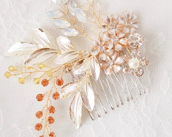 Crystal and Opal Hand-Crafted Flower Comb
