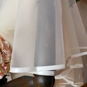 Two-Tier Satin Trim Fingertip Veil with comb, Ivory / Off White / White Double 2 Layer Wedding Veil image 5