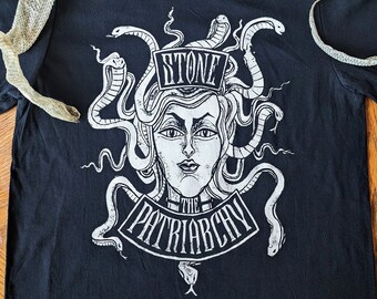 Stone the Patriarchy Medusa Shirt, Unisex Feminist Gorgon Tee, Greek Mythology Art T-Shirt