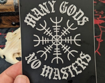 Many Gods No Masters Vinyl Sticker, Helm of Awe Norse Pagan Bumper Sticker or Water Bottle Decal
