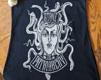 Stone the Patriarchy Medusa Tanks, Women&#39;s Size Feminist Gorgon T-Shirts and Tank Tops in Black