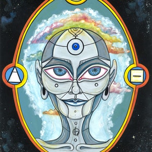 Aquarius Zodiac Art Print, Astrology Gift, Aquarius Robot Alien Painting, Horoscope Wall Art