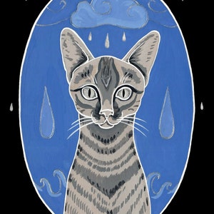 Water Kitty Art Print, Four Elements Cat Art, Occult Witch Cat Original Painting Print