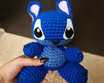 Chibi Stitch Plushie, Handmade Yarn Stuffed Animal (25cm)