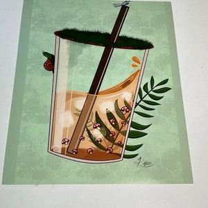 Fantasy Mushroom Cottagecore Boba/Bubble Tea Print PHYSICAL PRINT