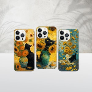 Van Gogh Phone Case Cat meme parody Cover for iPhone 16e, 16Pro Max, 15 Plus, 14, 13, 12, 11, XS & Samsung S25, S24, A56, A55, Pixel 9, 8