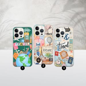 Travel Phone Case World Map Cover for iPhone 16e, 16Pro Max, 15 Plus, 14, 13, 12, 11, XS & Samsung S25, S24, S23, A56, A55, Pixel 9, 8, 7