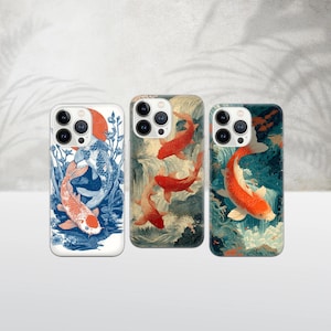 Koi fish Phone Case Carp Cover for iPhone 16e, 16Pro Max, 15 Plus, 14, 13, 12, 11, XS & Samsung S25, S24, S23, S22, A56, A55, Pixel 9, 8, 7