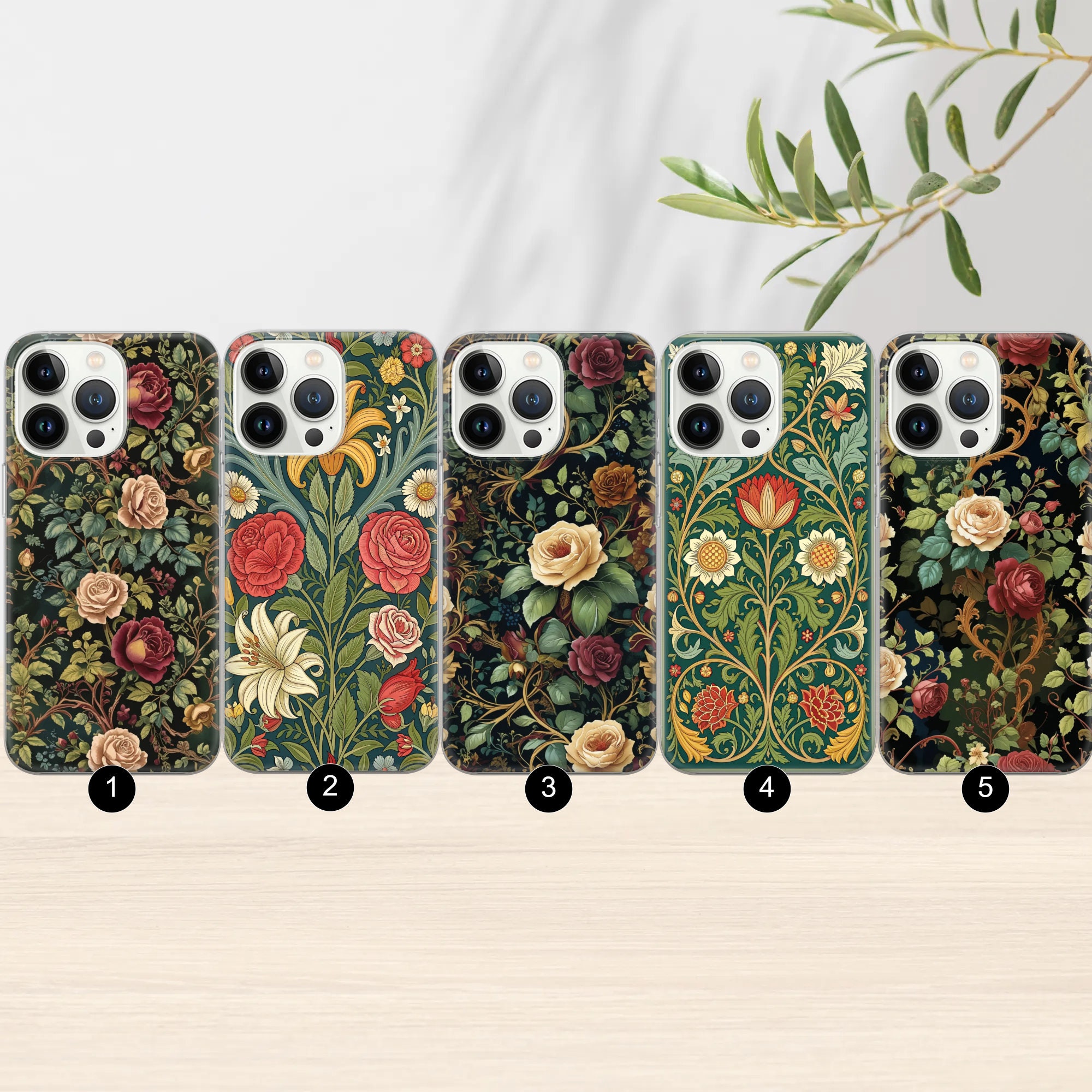 William Morris Phone Case Floral Cover For iPhone 16E,16 Pro,15 Plus,14,13,12,11,XS,Samsung S25 Edge,S25,S24,S23,S22,A56,A55,A36,Pixel 9,8,7