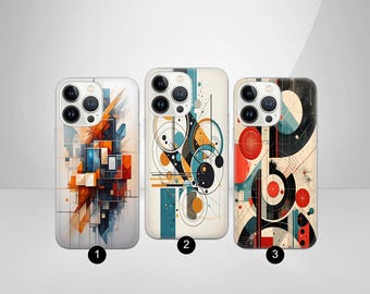 Funda para teléfono con arte abstracto geométrico: Impresión UV moderna, gel TPU para iPhone, Samsung y Pixel.