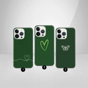 Custodia per telefono verde salvia con motivo a cuore minimalista per iPhone 16E, 16 Pro, 15 Plus, 14, 13, 12, Samsung S25 Edge, S25, S24, S23, S22, A56, A55, A36, Pixel 9, 8, 7