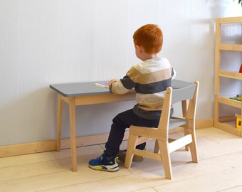 Silla y mesa de madera maciza para niños, niños pequeños