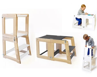 Torre da cucina, torre da cucina per bambini, sgabello per bambini, 2 in 1, torre pieghevole - tavolo