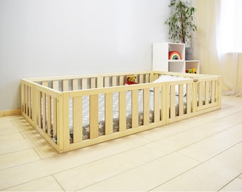 Montessori Floor Bed, House Bed, Wood Bed Frame, Toddler Floor Bed, Bed for Kids, Bedroom-Platform