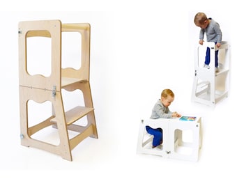 Torre da cucina, torre da cucina per bambini, sgabello per bambini, 2 in 1, torre pieghevole - tavolo