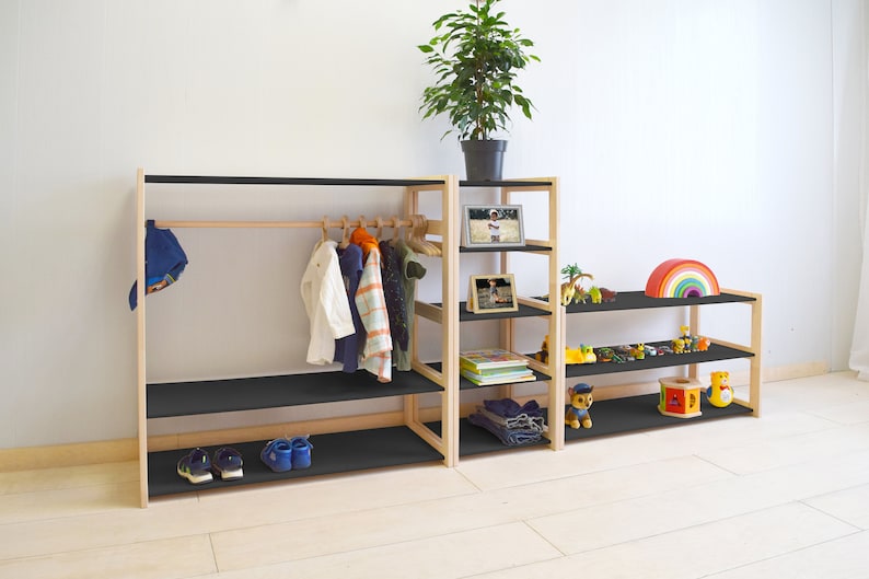 Clothing rack, Wardrobe, Montessori shelf, open shelf set, toy storage shelf, montessori toy shelf combo, shelf system image 1