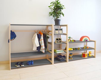Clothing rack, Wardrobe, Montessori shelf, open shelf set, toy storage shelf, montessori toy shelf combo, shelf system