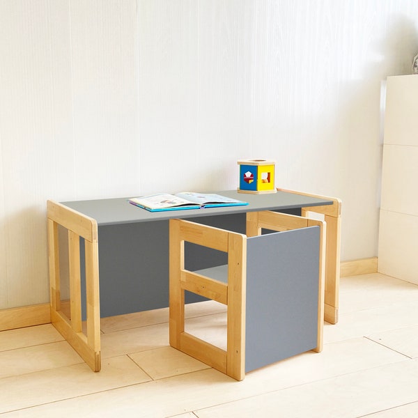 Montessori Tisch / Stuhl, Kindertisch, Kinderstuhl, multifunktionaler Tisch / Stuhl, Montessori-Möbel, Kinderstuhl, Kinderstuhl