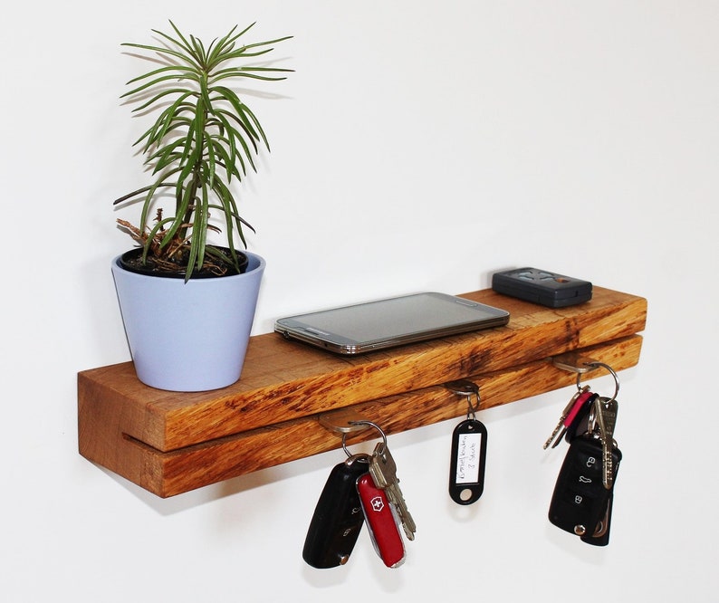 Porte-clés, barre à clés Talea chêne avec bordure en arbre et étagère Différentes longueurs disponibles image 2