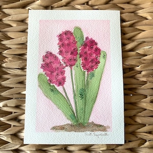 Watercolor Pink Hyacinth Flower Painting Art