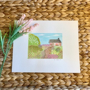 Original watercolor ‘Flower Pathway’ cottage  painting