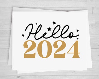 Hello 2024, Gold, DTF Transfer, New Year's Heat Transfer