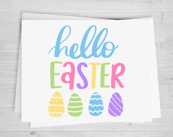 Hello Easter With Eggs, DTF Transfer Sheet, Any Size, Heat Transfer, Ready to Press, Ready to Apply, Direct to Film