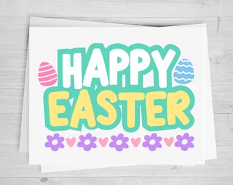 Happy Easter, Flowers and Eggs, DTF Transfer Sheet, Any Size, Heat Transfer, Ready to Press, Ready to Apply, Direct to Film