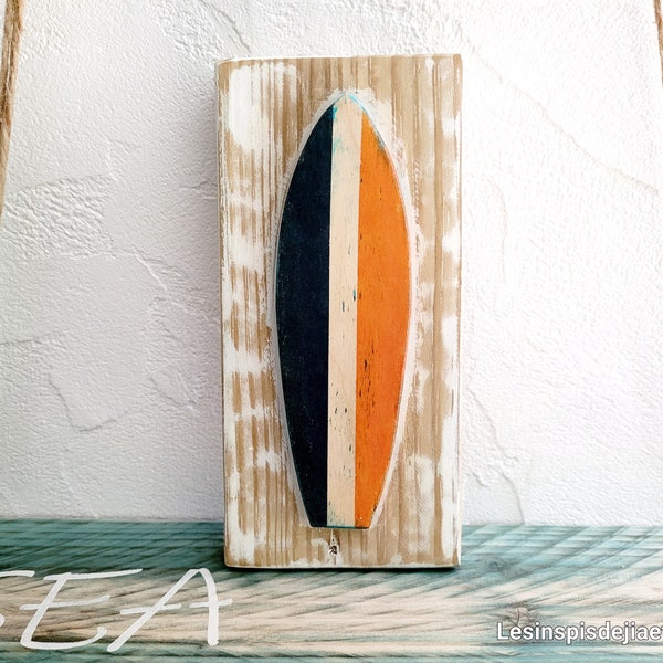 Décoration murale en bois surf, petit tableau en bois surf vintage