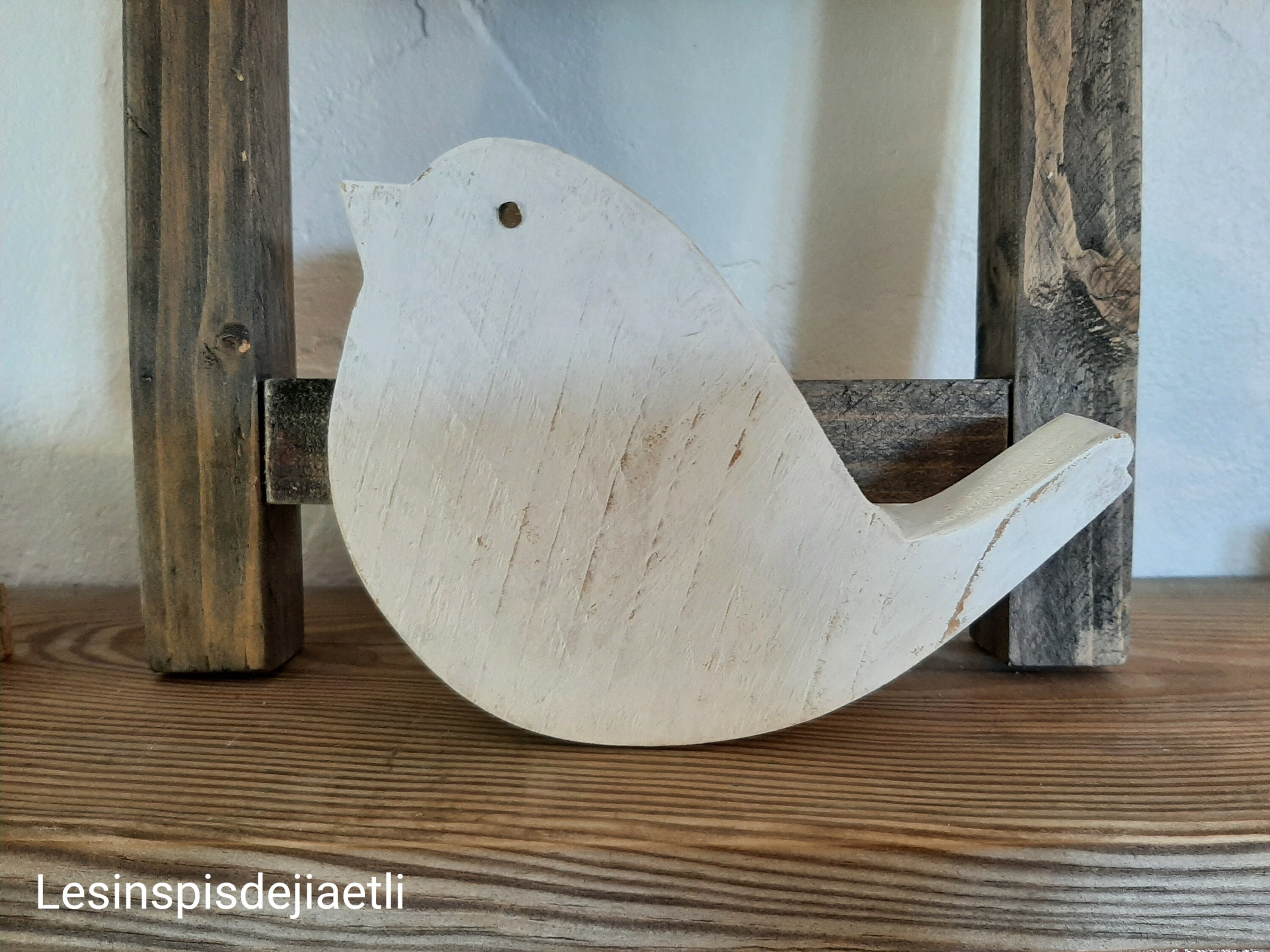 Oiseau en Bois Recyclé Blanc Vieilli, Déco Maison Intérieur, Style Scandinave, Moderne Rustique
