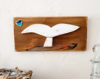 Tableau marin en bois queue de baleine minimaliste. Décoration murale en bois style bord de mer, éco-responsable.