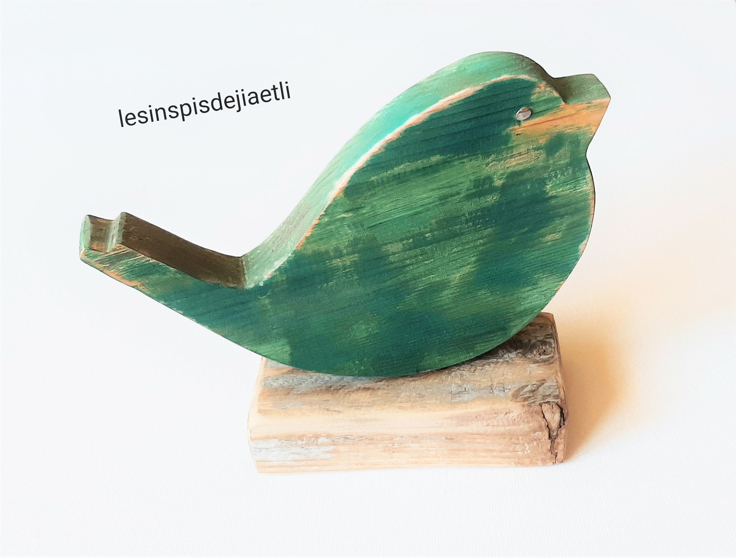 Oiseau en Bois Vert. Oiseau Déco Bois, Campagne, Champêtre, Nature, Zéro Déchet.