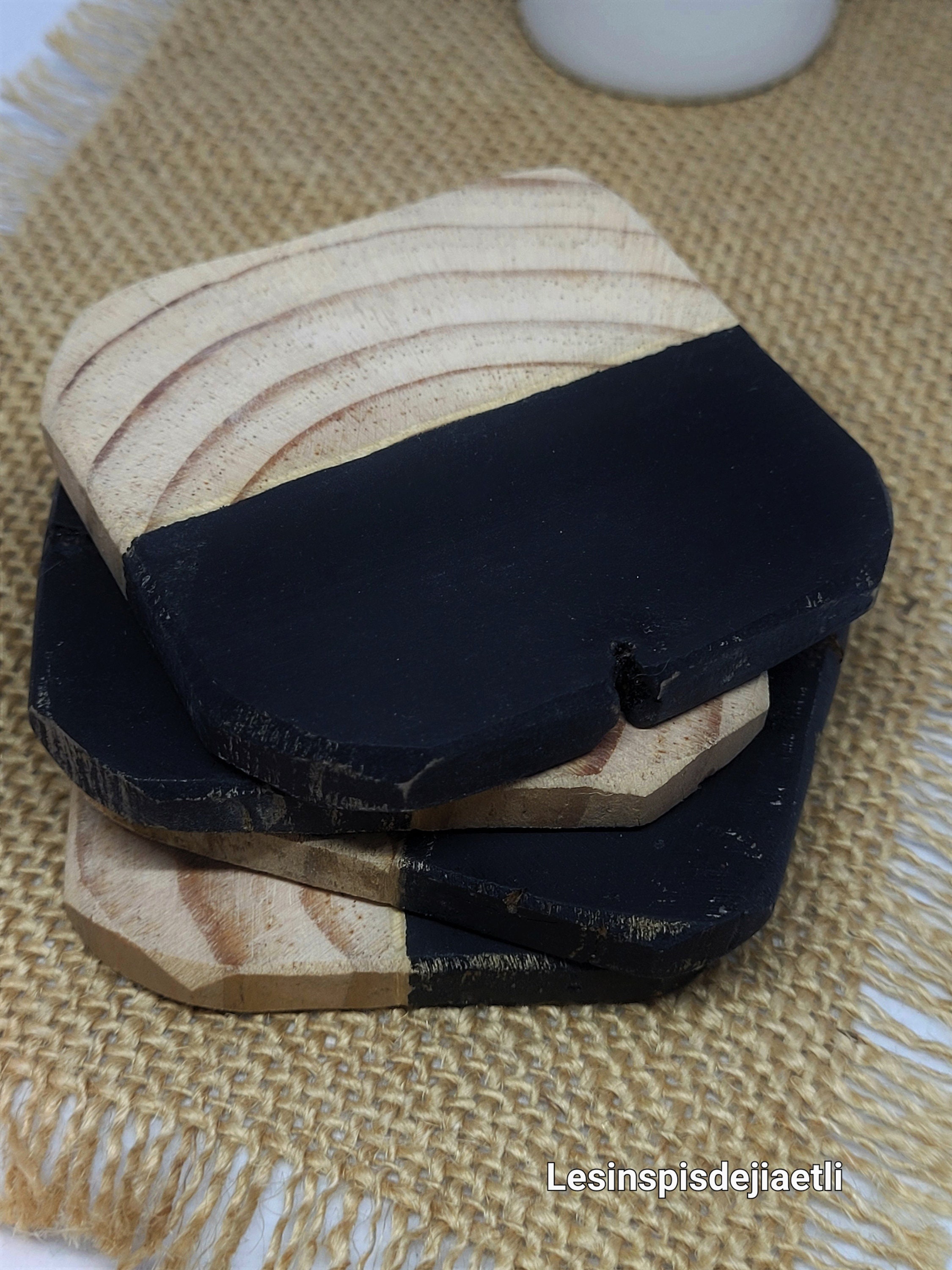 4 Black and Wood Coasters Industrial Scandinavian Decoration. Etsy