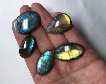 5 Labradorite Mixed Cabochons. Wholesale Bulk LOT. Cheap Jewelry Making Supplies wire wrapping gems. Natural loose Jewels Bargain Sale