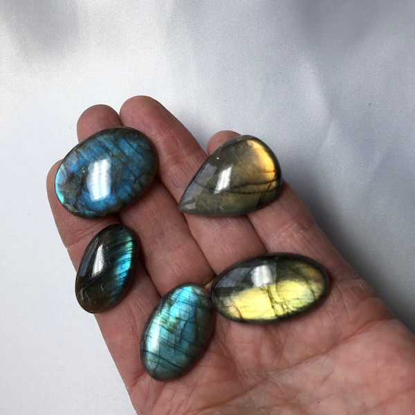 5 Labradorite Mixed Cabochons. Wholesale Bulk LOT. Cheap Jewelry Making Supplies wire wrapping gems. Natural loose Jewels Bargain Sale