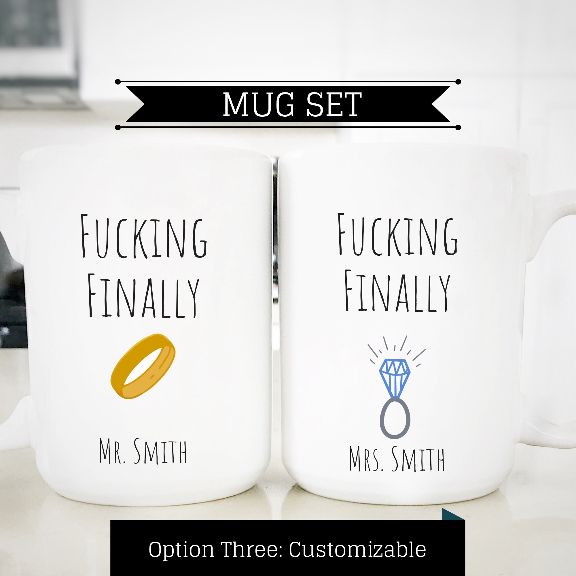 Engagement Mug Set Funny Engagement Gifts For Couples Funny Etsy