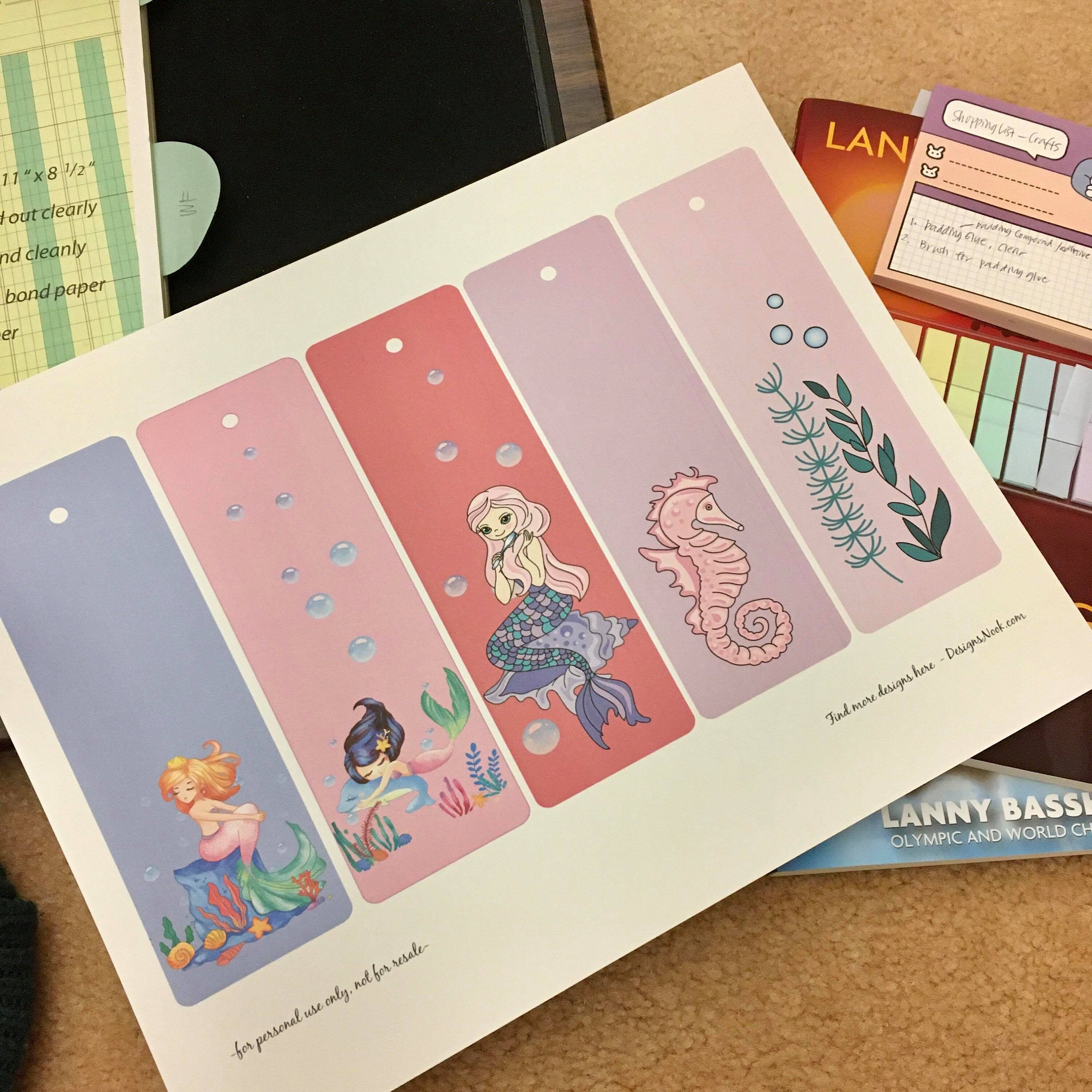 Mermaid Themed Bookmarks 5 Designs Underwater Bookmark Etsy