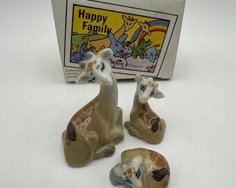 Conjunto de jirafas de la familia feliz Whimsie de Wade Of England, en caja, en excelente estado, raro