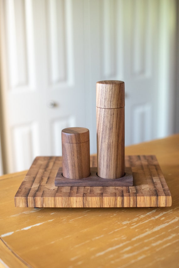 Mini Wood Pepper Mill and Salt Grinder Set Walnut and Maple 