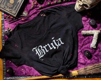 Bruja Shirt Vneck Halloween Gothic Witch Clothing Women Plus Size Gifts Witches Dia De Los Muertos Witchcraft Gift for Her Goth Girl Clothes