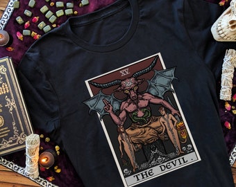Koszulka z kartą tarota diabła Baphomet Pentagram jak wyżej, tak poniżej Ubrania czarownic Plus rozmiar gotycki Top satanistyczny T-shirt Halloween prezent dla mężczyzn
