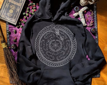 Hecate Wheel Hoodie Ouroboros Hoodie Hekate Pagan Witch Clothing Triple Moon Goddess Greek Laurel Wreath Strophalos Witchcraft Sweatshirt