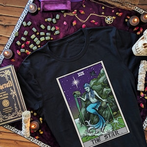 Der Stern Tarot Karte Shirt Halloween Sirene Meerjungfrau Gorgon Pagan Hexe Kleidung Plus Size Pastel Goth Hexerei Geschenke für Hexen Gothic Geschenk