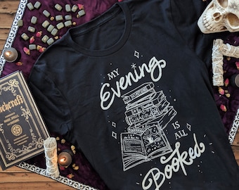 My Evening Is All Booked Cute Halloween Shirt Women Witch Clothing Plus Size Witchcraft Gifts for Witches Book Lover Gifts All Booked Up